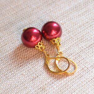 Red Christmas Ornament Earrings in Gold - Made in Canada